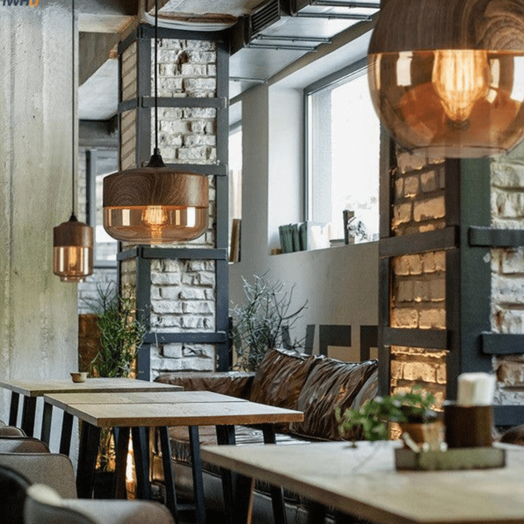 Scandinavian Wood Ceiling Lamp – Warm Timber & Smoke Glass Shade