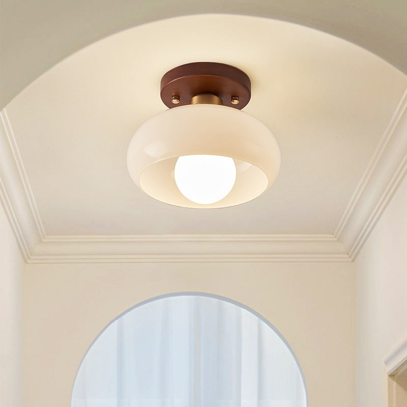 Bauhaus Cream Glass Ceiling Light – Minimalist Flush Design