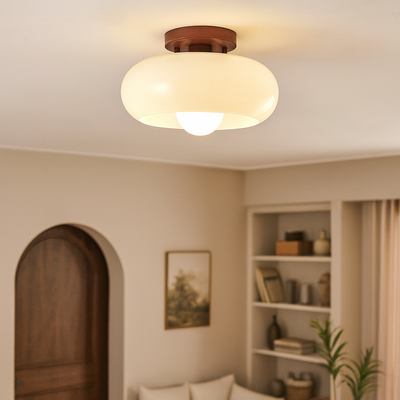 Bauhaus Cream Glass Ceiling Light – Minimalist Flush Design